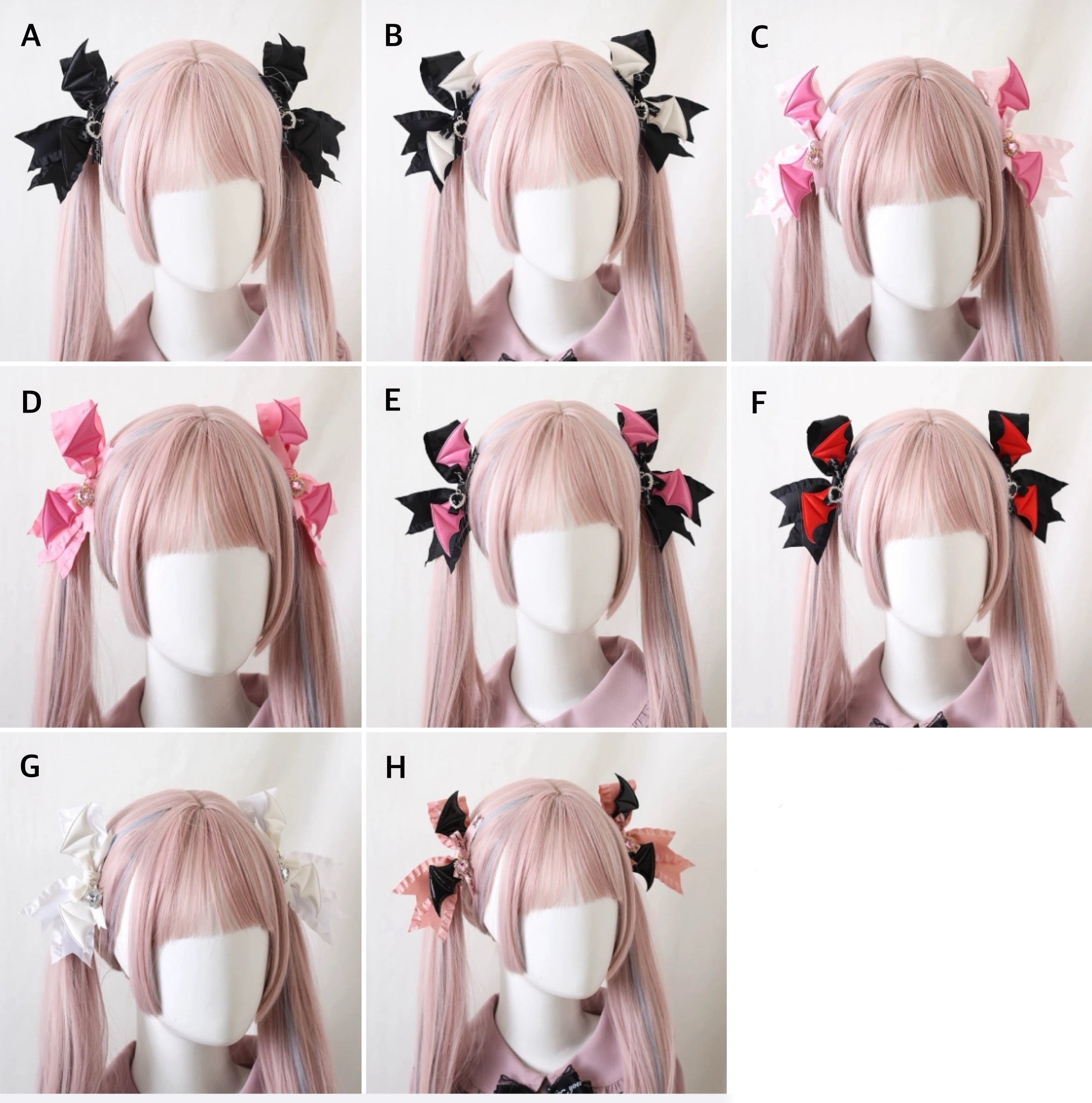 Gothic Lolita Wing Hair Clips Kawaii Twin Tail Bows with Chains for Yami Kawaii & Harajuku Style