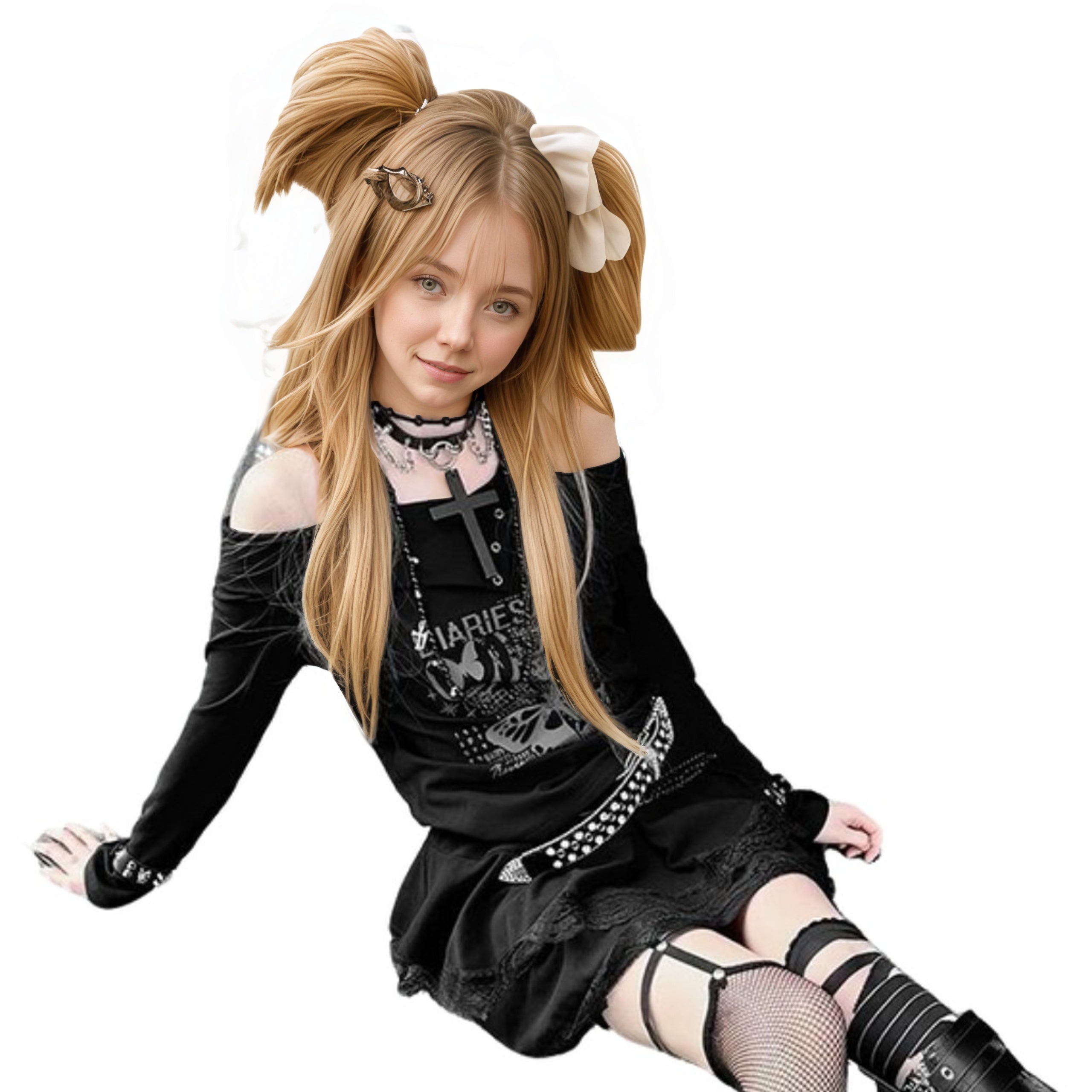 Gothic Off Shoulder Long Sleeve Top for Teens Slim Fit Black Blouse with Butterfly Print Y2K Sweet Punk Aesthetic