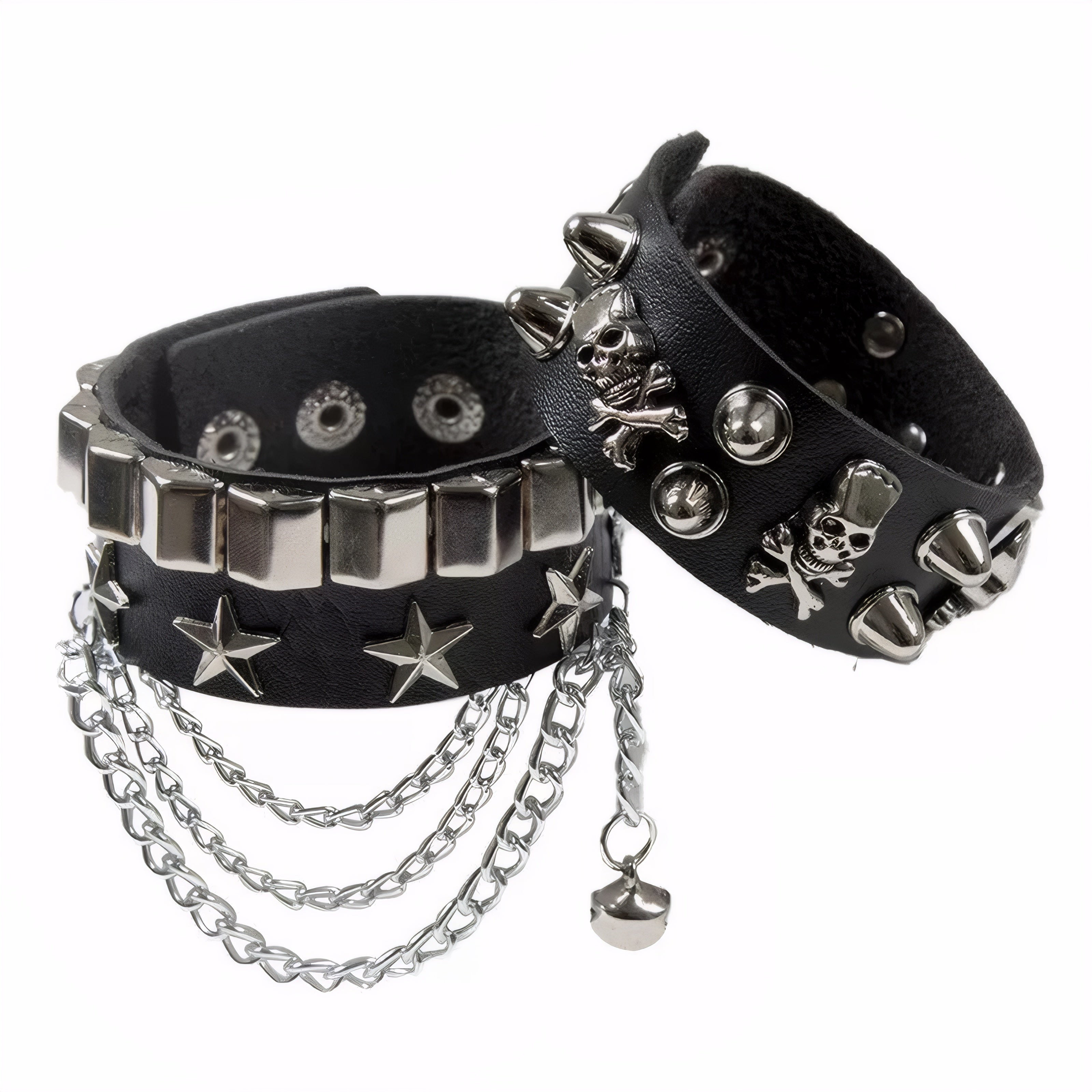 Black Rock Style PU Leather Cuff with Spikes and Chains rocker wristband hip hop bracelet spiked PU bracelet