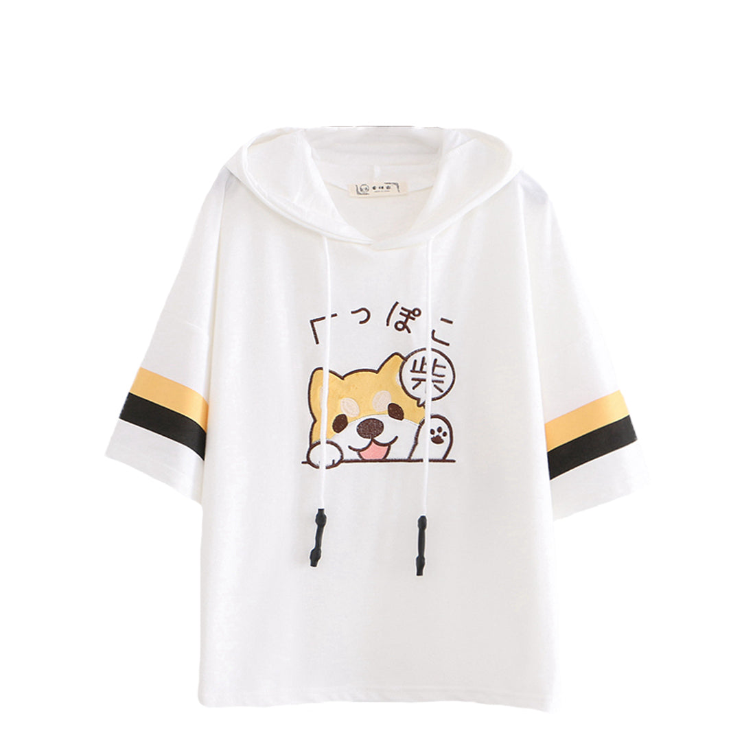 Kawaii Shiba Inu Hoodie T-Shirt Cute Puppy Embroidered Hooded Tee with Dog Ear Hat