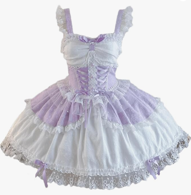 Sweet Lolita Lace Sleeveless Short Dress with Bow & Ruffles Kawaii Gothic Princess Cosplay Party Dress