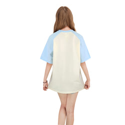 Pink Anime Girl Graphic Tee Blue Sleeve Cotton Oversized T-Shirt Boputeng Japanese Streetwear
