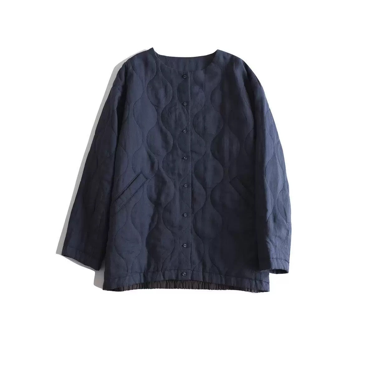 Ramie Quilted Jacket Women Linen Padded Coat Autumn Loose Fit Calm Outerwear