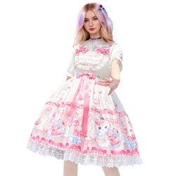 Japanese Harajuku young ladies lolita party dress red with cute cat printing