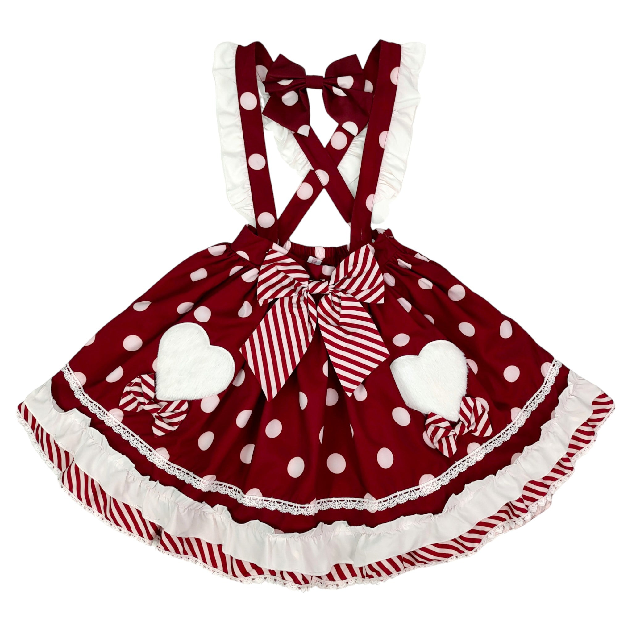 Sweet Polka Dot Lolita Skirt with Heart Pockets and Neck Bow Kawaii A-Line Ruffle Mini Skirt for Girls