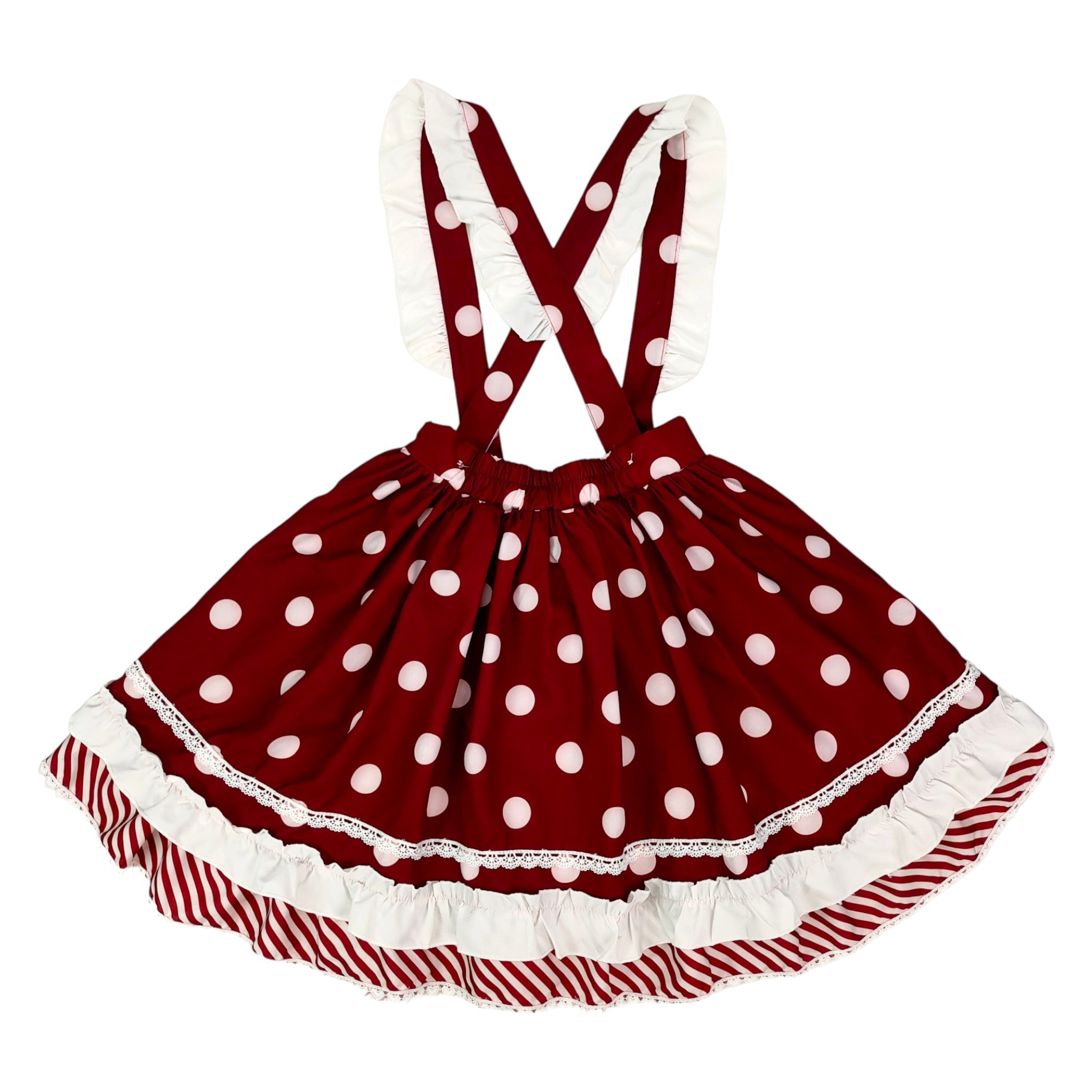 Sweet Polka Dot Lolita Skirt with Heart Pockets and Neck Bow Kawaii A-Line Ruffle Mini Skirt for Girls