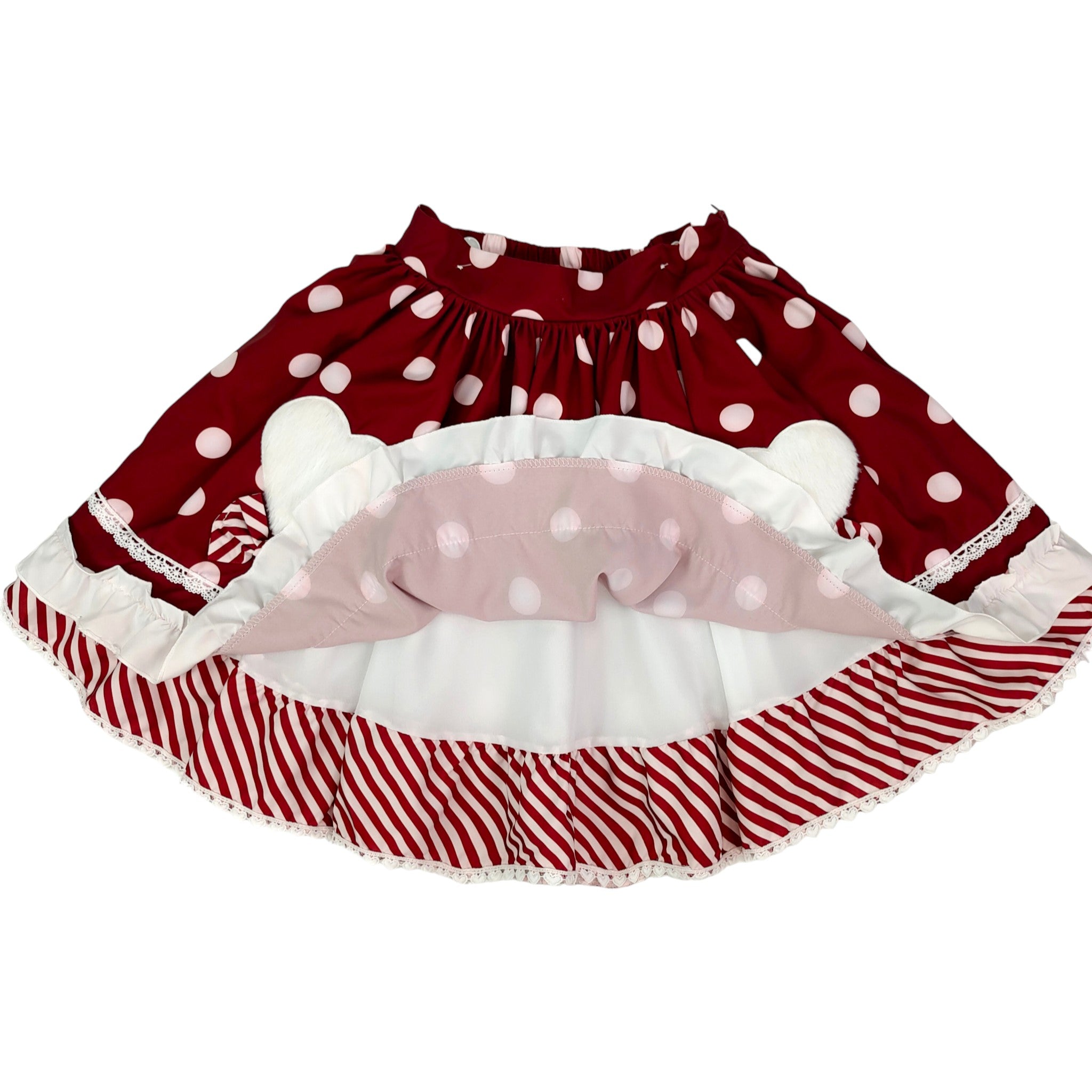 Sweet Polka Dot Lolita Skirt with Heart Pockets and Neck Bow Kawaii A-Line Ruffle Mini Skirt for Girls