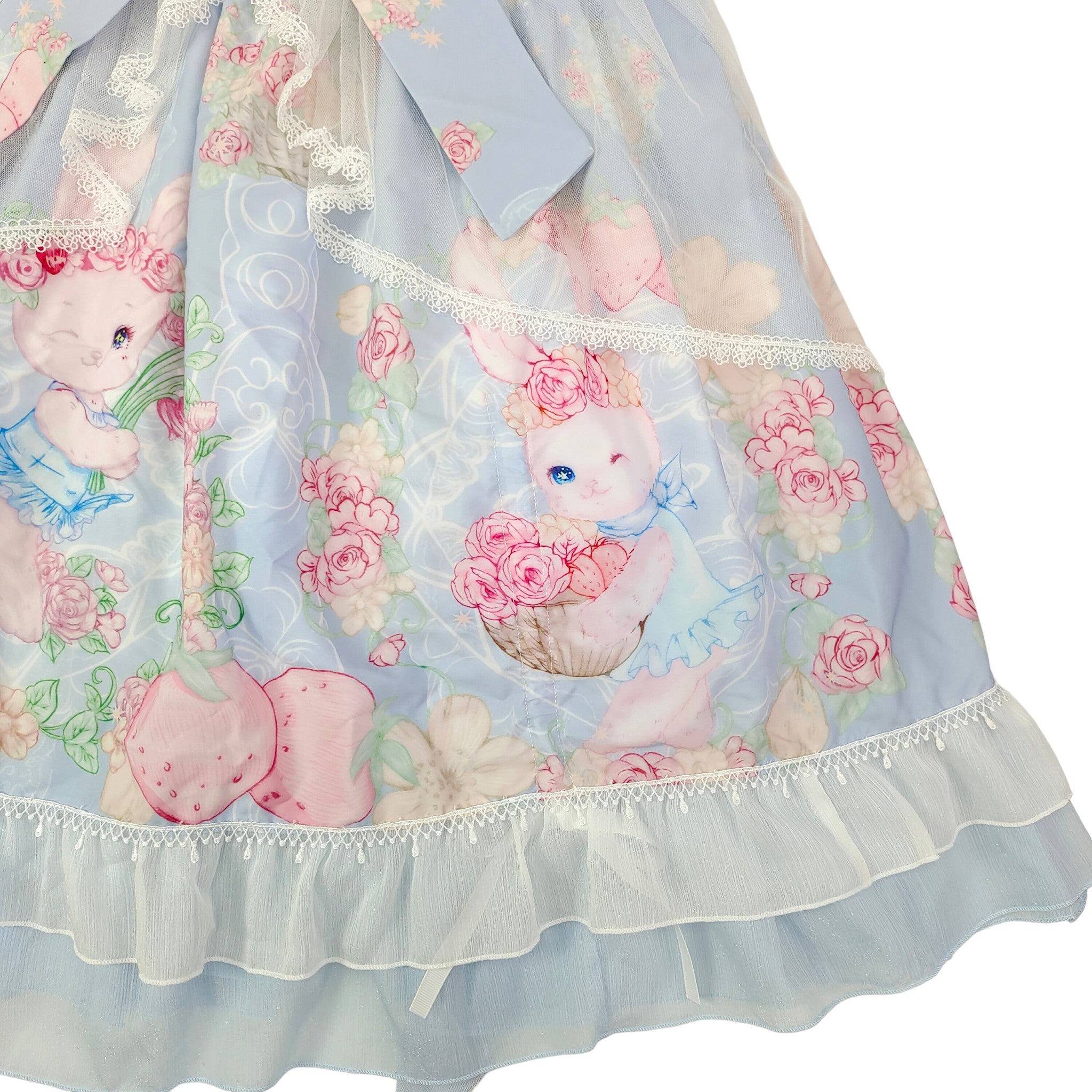 Sweet Lolita Cupcake Cat Print JSK Dress with Lace Ruffles Big Bow Kawaii Princess Style