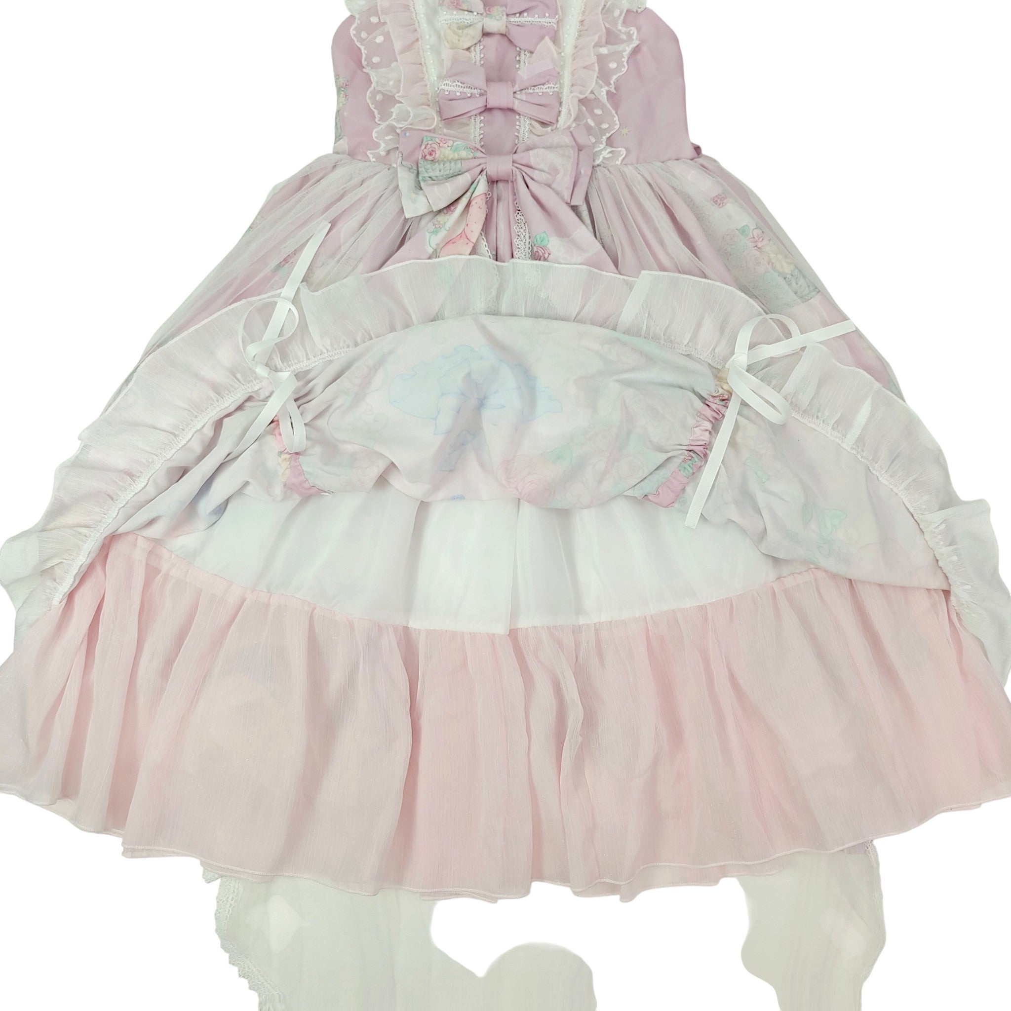 Sweet Lolita Cupcake Cat Print JSK Dress with Lace Ruffles Big Bow Kawaii Princess Style