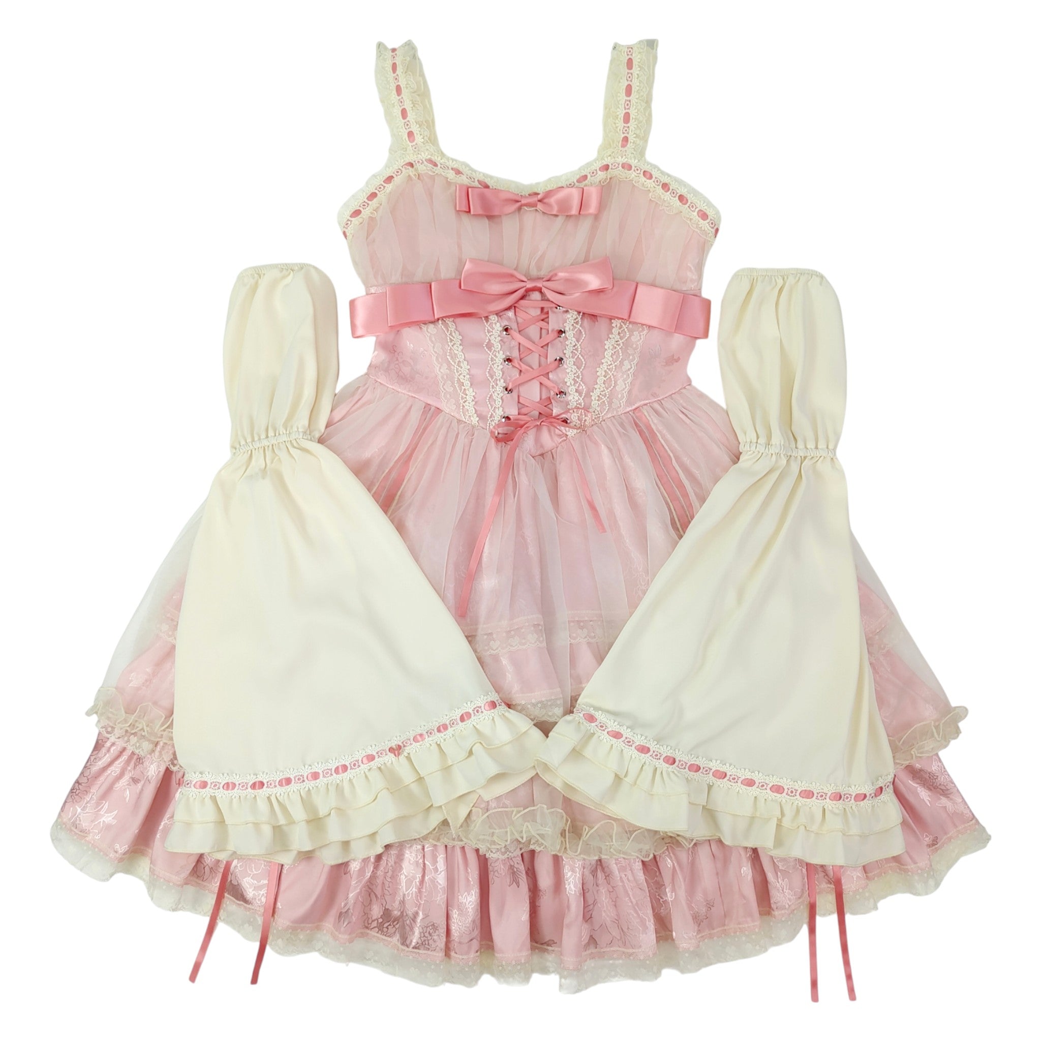 Elegant Lolita Ruffle Dress with Detachable Sleeves Lace Layered Cocktail Party Dress