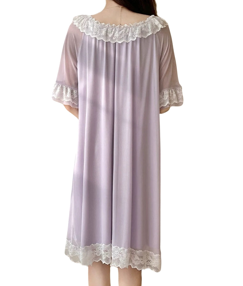 Sweet Princess Nightgown for Women Padded Chest Cotton Mesh Lace Fairy Sleep Dress Summer Lolita Palace Style Sleepwear