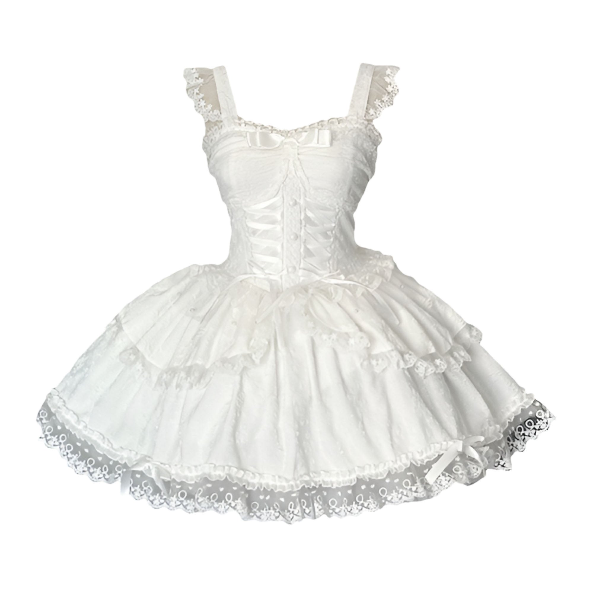Classic White Short Lolita Dress with Lace and Big Bow Back Design