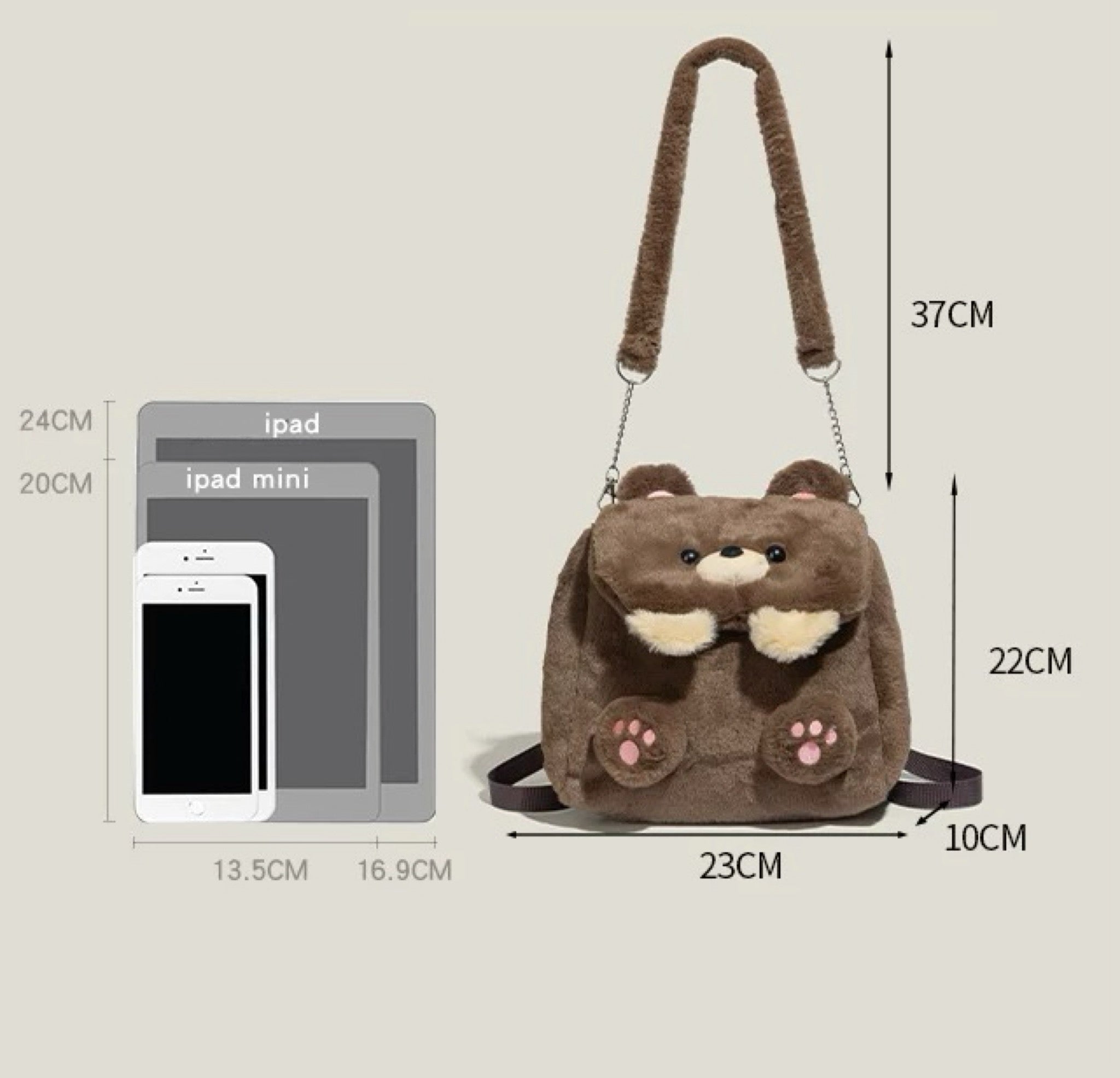 Plush Bear Backpack for Girls Cute Soft Fuzzy Shoulder Bag Winter Lolita Style Multiway