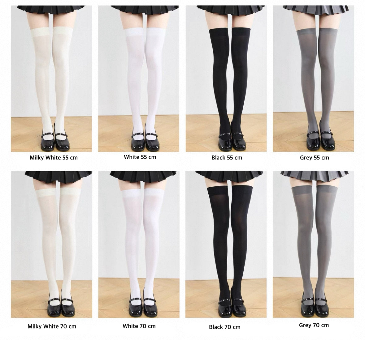 White sheer thigh-high socks with anti-slip design for girls