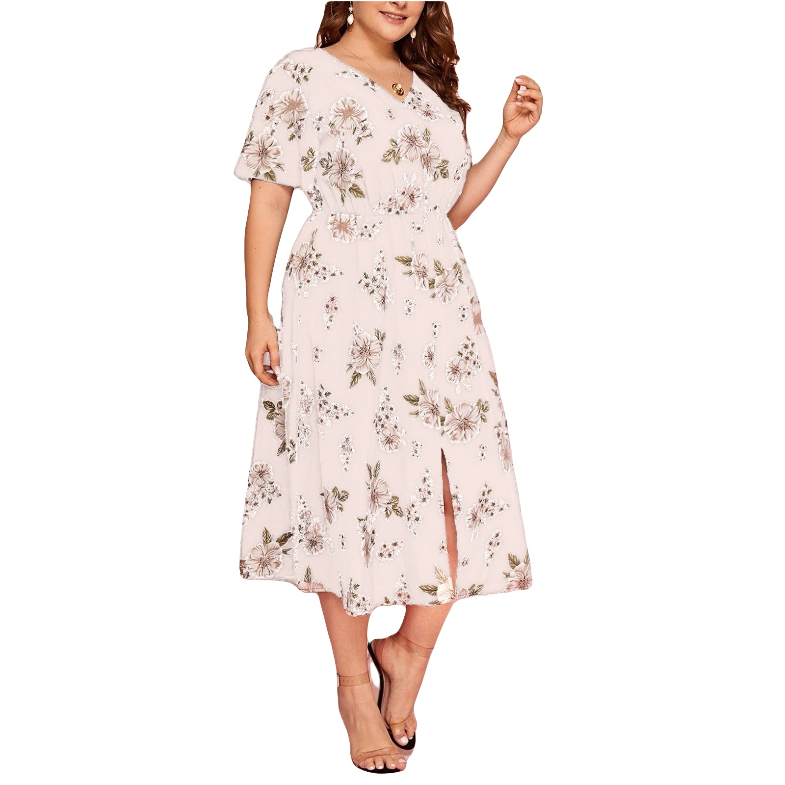 boho split hem dress plus size elastic waist midi dress for women