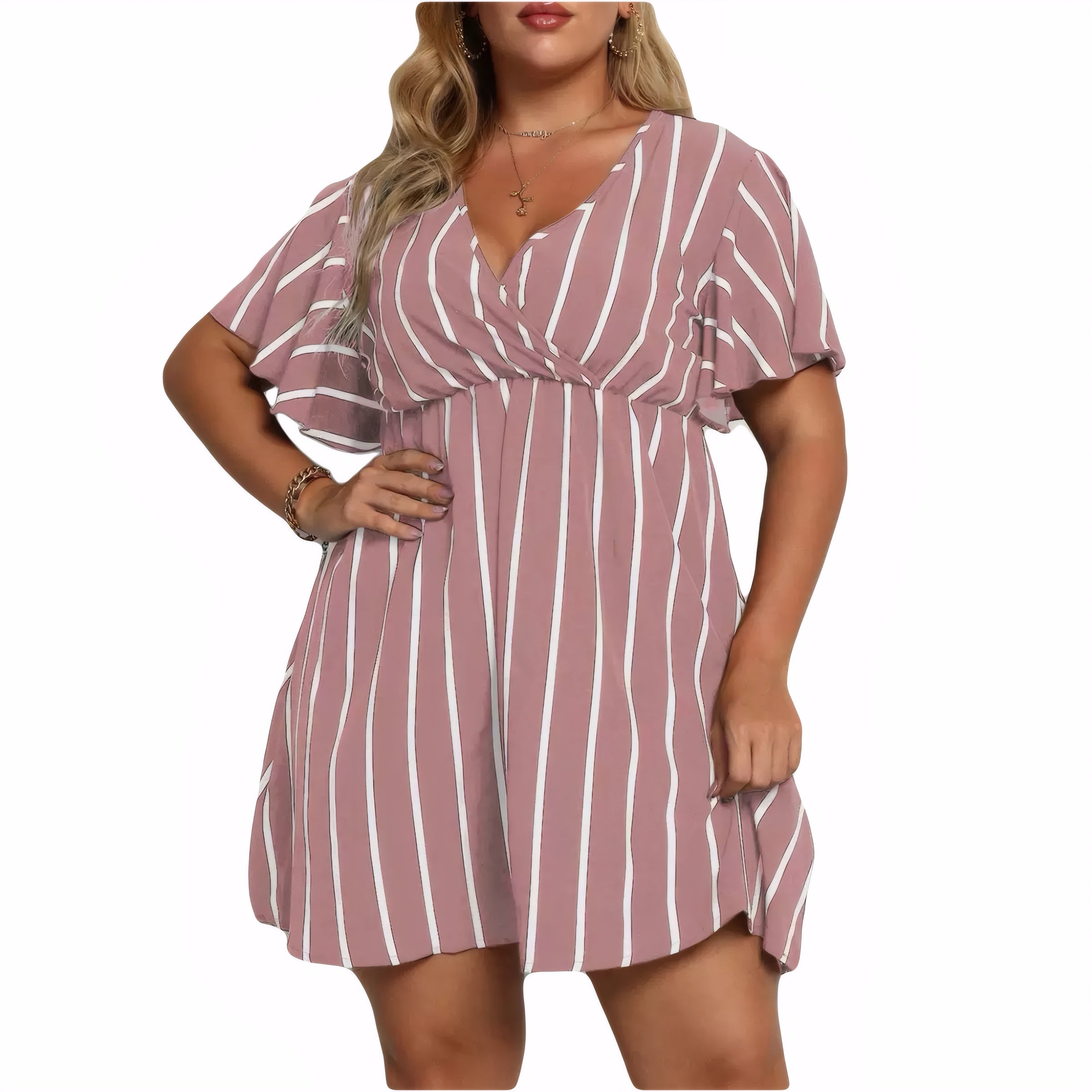 summer party dress plus size polyester striped mini dress women’s curve flattering dress