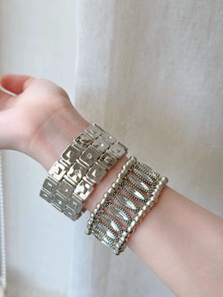 Heavy Crystal Elastic Wide Cuff Bracelet Women's Geometric Rhinestone Bangle Unique Stretch Arm Jewelry