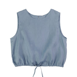 Old Money Style Linen Tank Top Women Summer Sleeveless Crop Blouse with Drawstring Hem