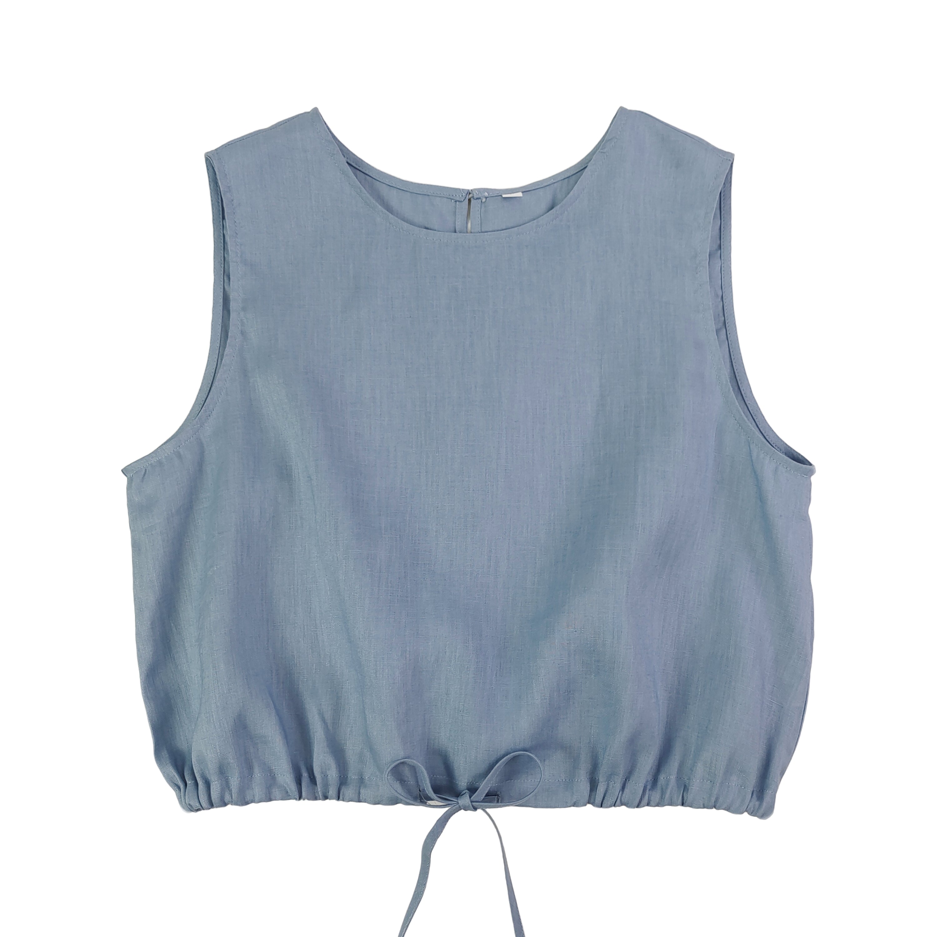 Old Money Style Linen Tank Top Women Summer Sleeveless Crop Blouse with Drawstring Hem