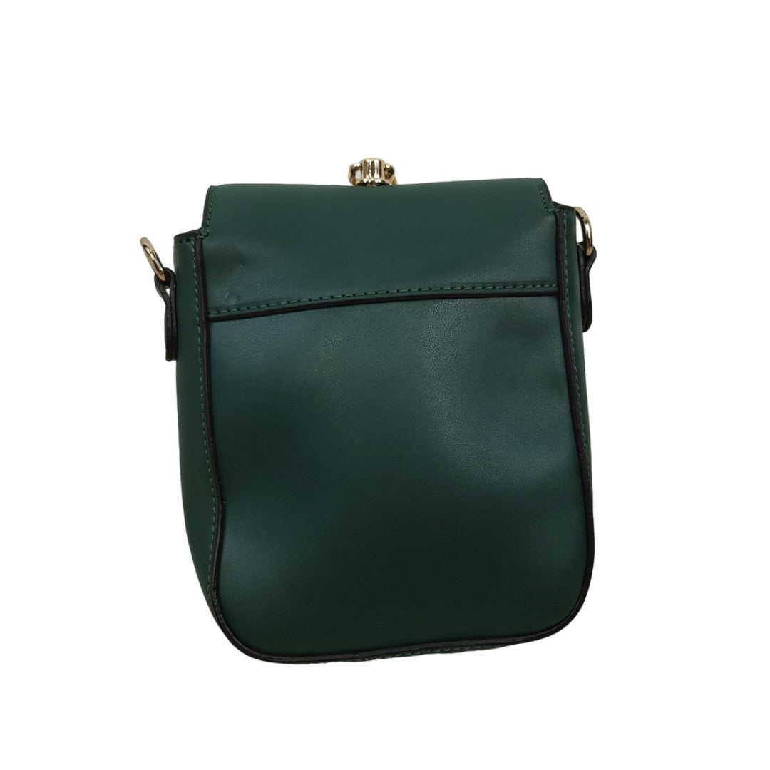 Women’s Small Crossbody Bag Green PU Leather Shoulder Purse with Gold Ring Handle & Tassel Charm