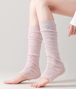 Kawaii Bow Knit Leg Warmers Japanese JK Style Sheer Mesh Long Socks for Girls