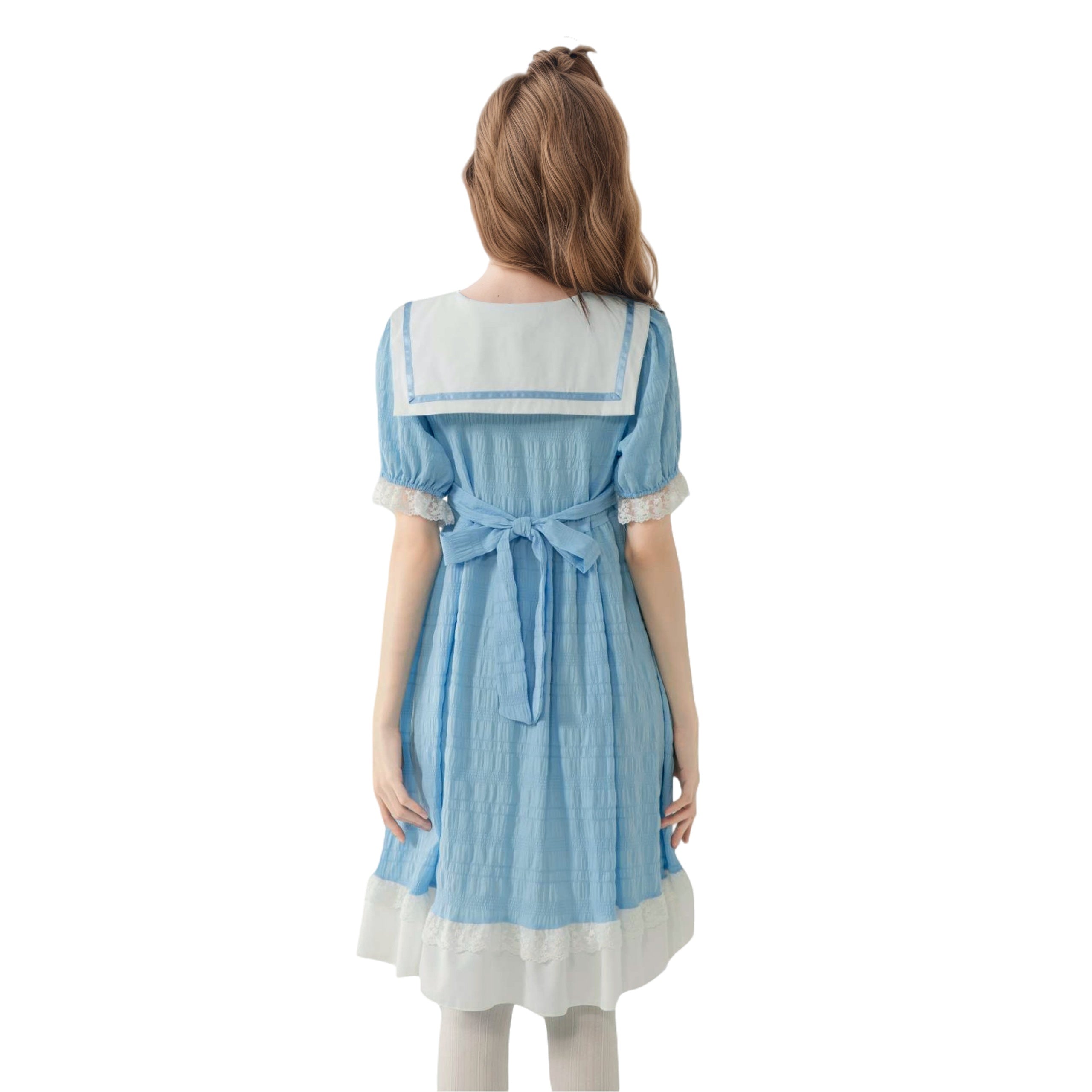 kawaii puff sleeve dress teen girl cute blue casual soft lolita fashion sweet doll dress japanese school dress, sailor collar dress