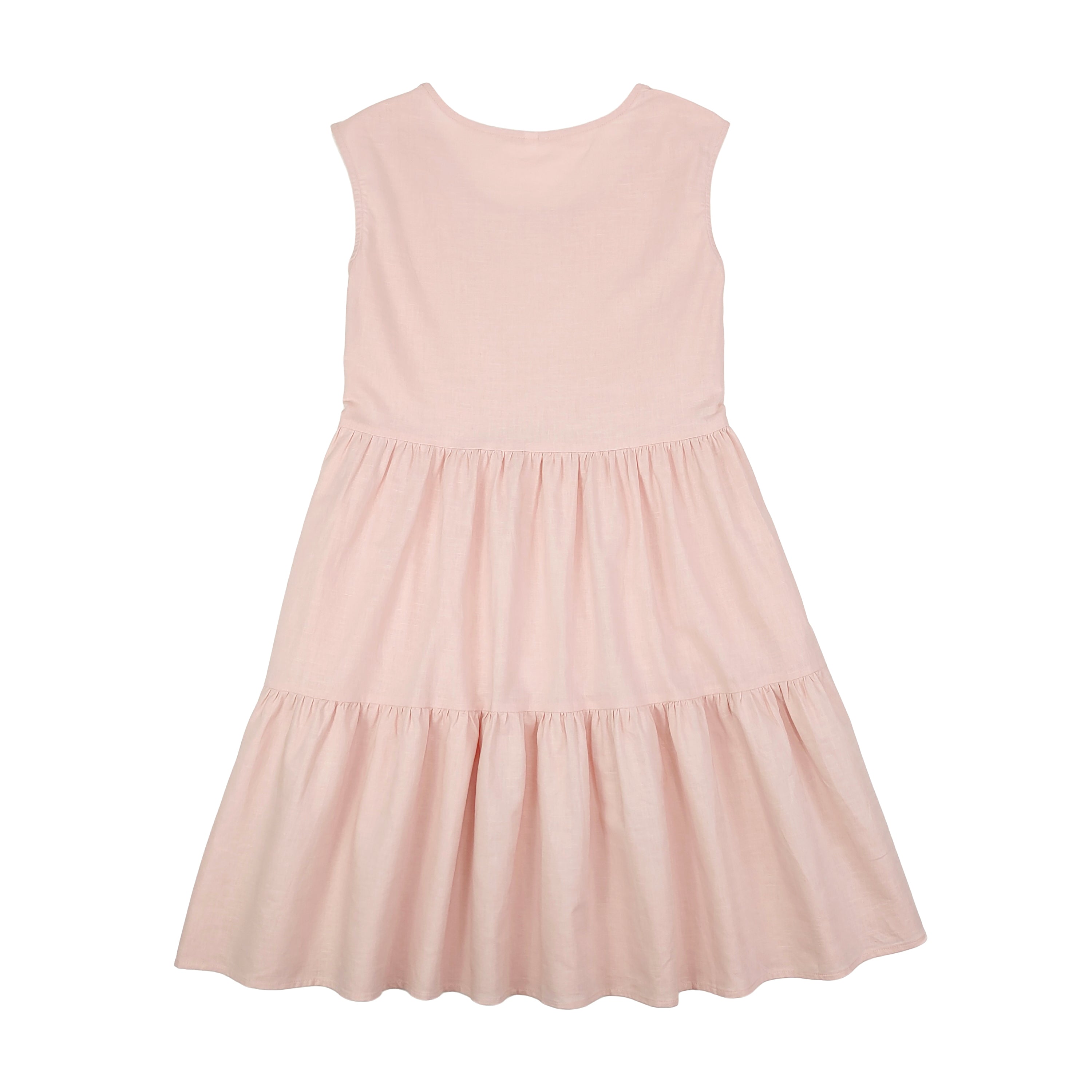 Women’s Summer Linen Sleeveless A-Line Dress Pink Casual Tiered Midi Sundress