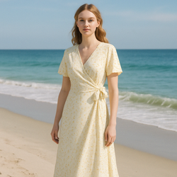 Women's Summer Dress Elegant Slim Short Sleeve Ladies Floral Shirtdress