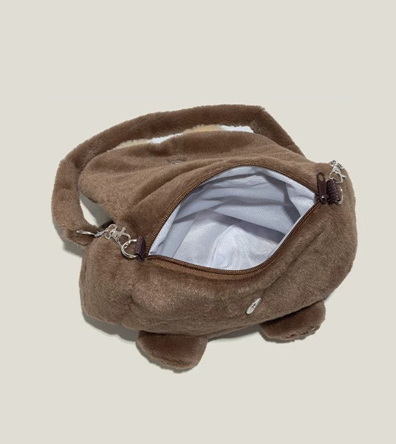 Plush Bear Backpack for Girls Cute Soft Fuzzy Shoulder Bag Winter Lolita Style Multiway