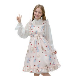 Cream Pink Cos Sweet Lolita Bunny Print Suspender Dress Strawberry Print Suspender Skirt for Soft Sister