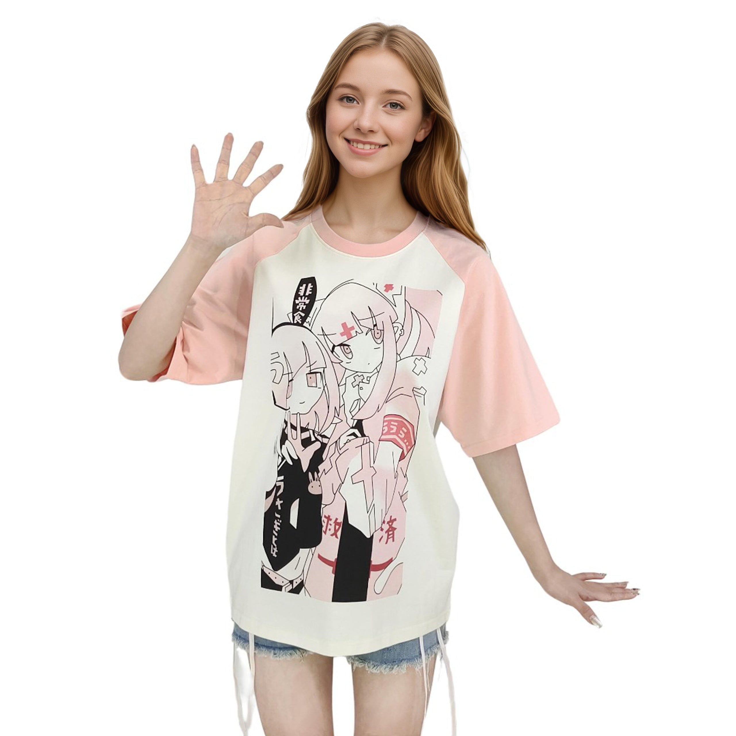Japanese streetwear style pastel anime print T-shirt