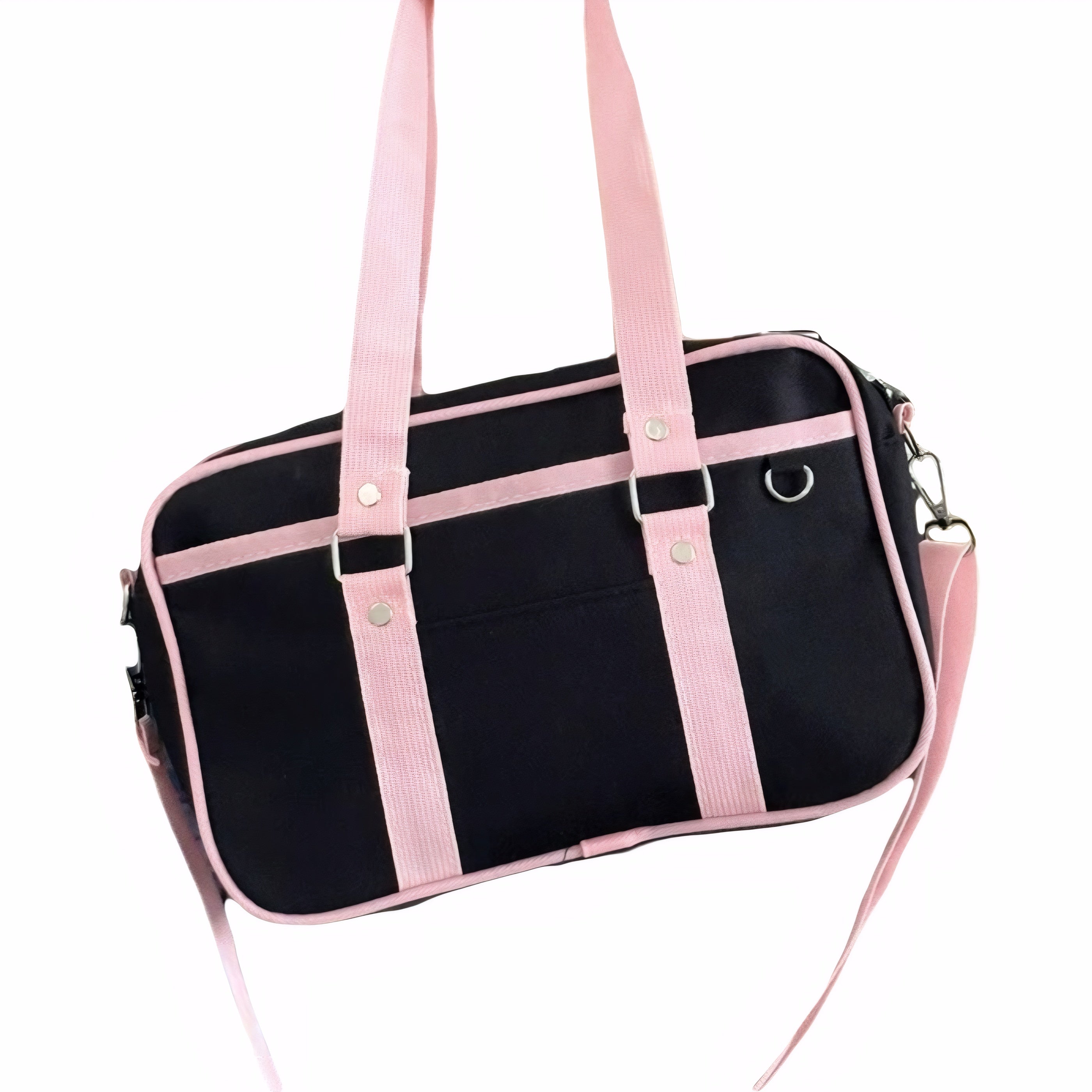 Japanese style JK school shoulder bag with contrasting straps, Oxford fabric student satchel in navy, black, and blue.