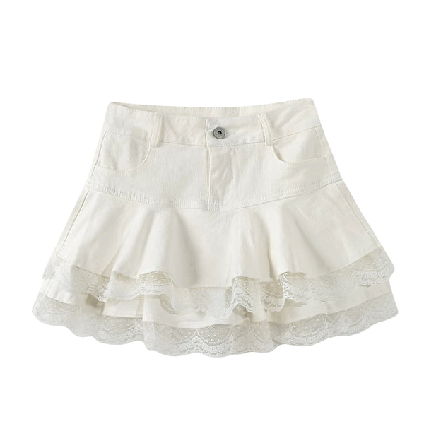A flared skirt with anti-exposure shorts sewn in, perfect for daily wear attached under shorts puff lace hem skirt