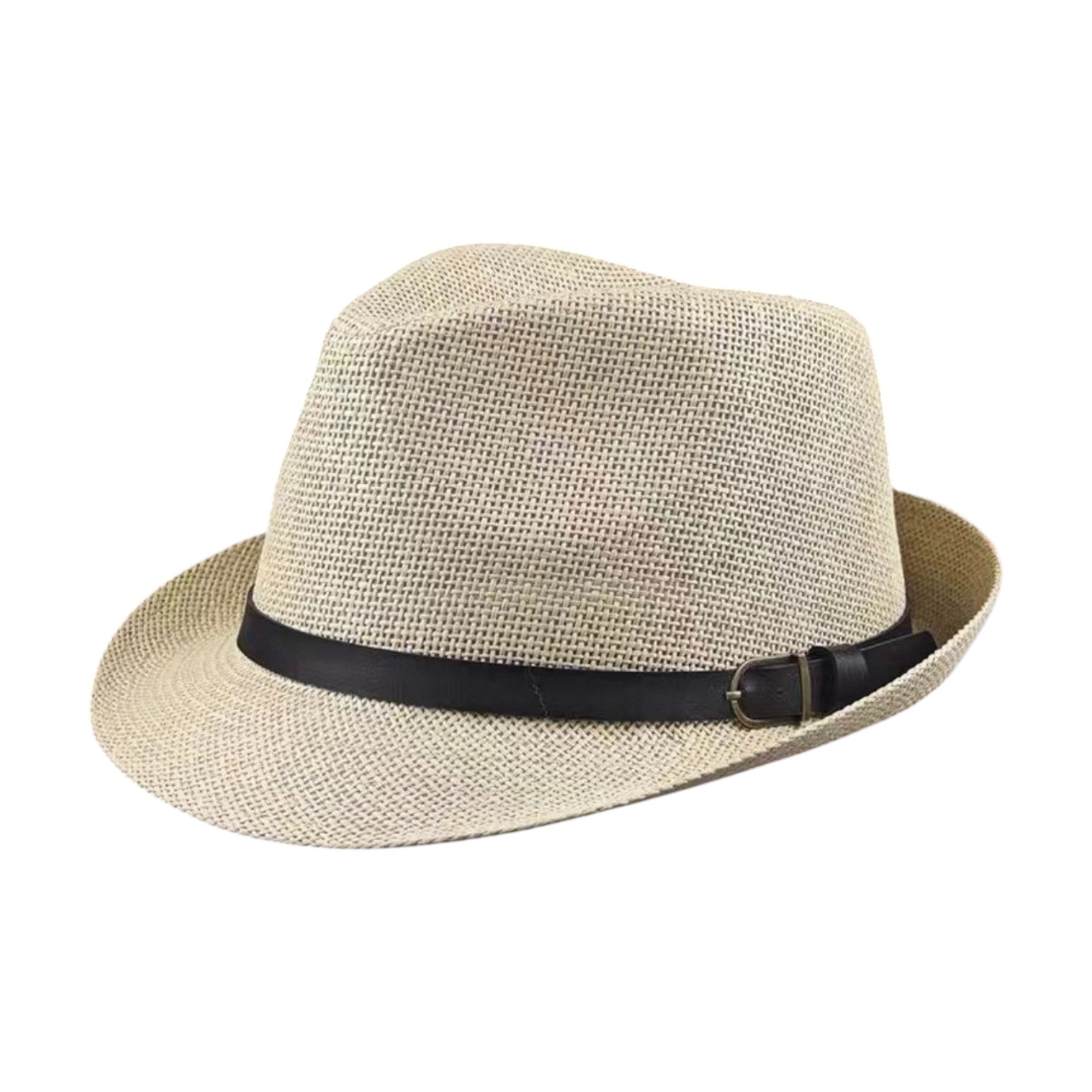 Men’s Handmade Woven Straw Fedora Hat Summer Panama Style Sun Hat with Black Band