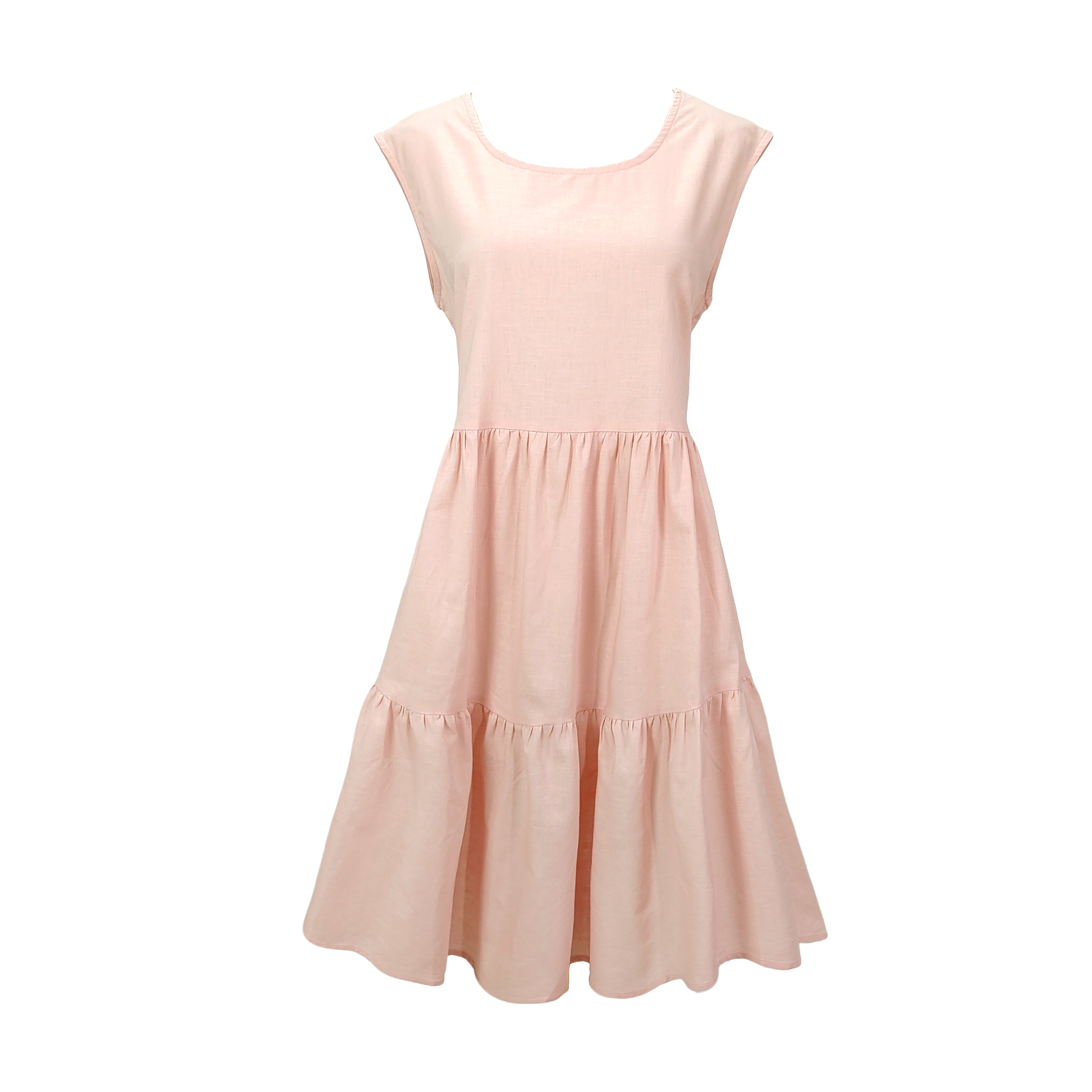 Casual minimalist pink midi dress with sleeveless design