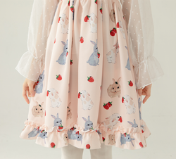 Sweet Lolita Bunny Print Suspender Dress with Strawberry Pattern – Kawaii Style Jumper Skirt