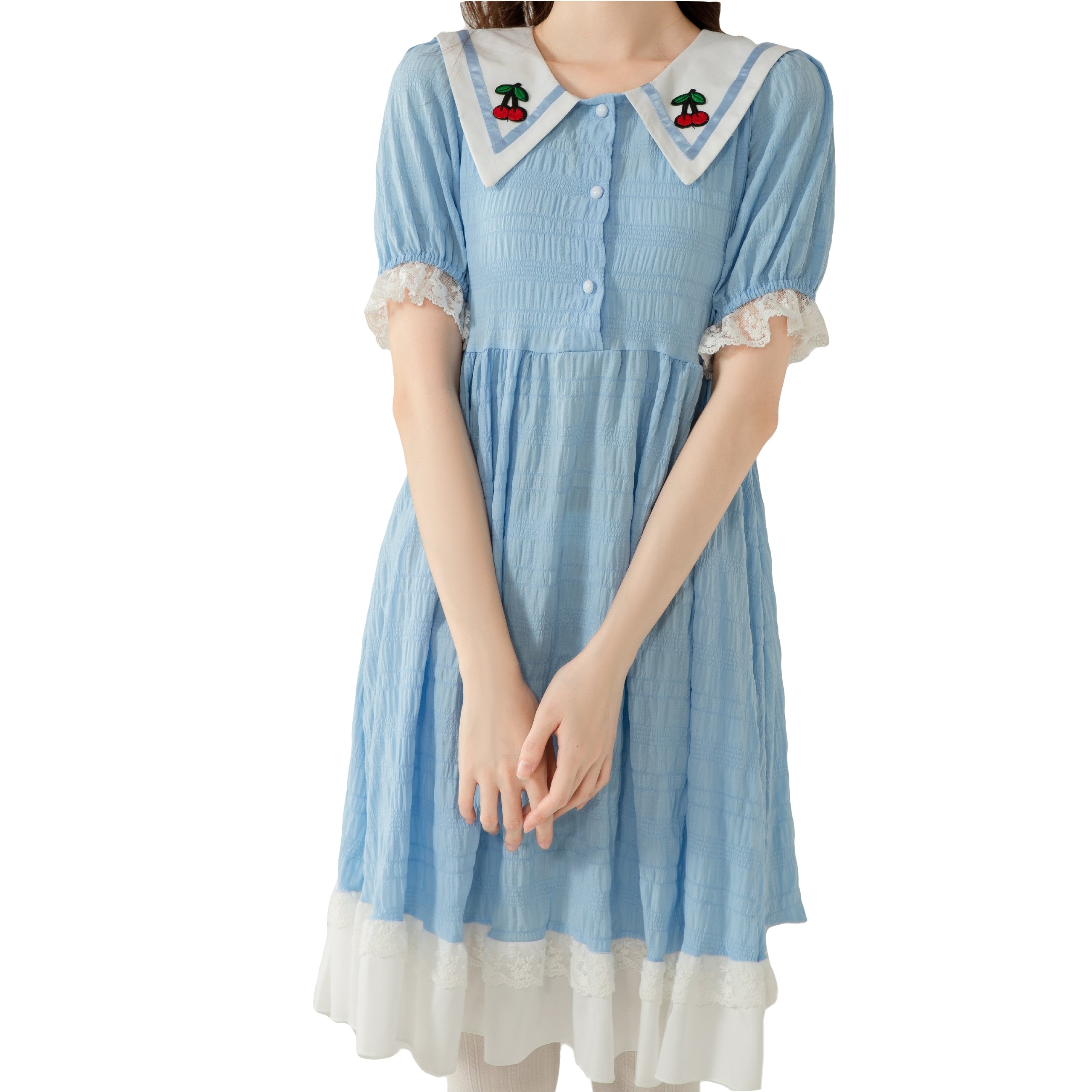 Sweet Lolita A-Line Puff Sleeve Dress Japanese Peter Pan Collar Summer Sweet Lolita A-Line Puff Sleeve Dress Japanese Peter Pan Collar Summer