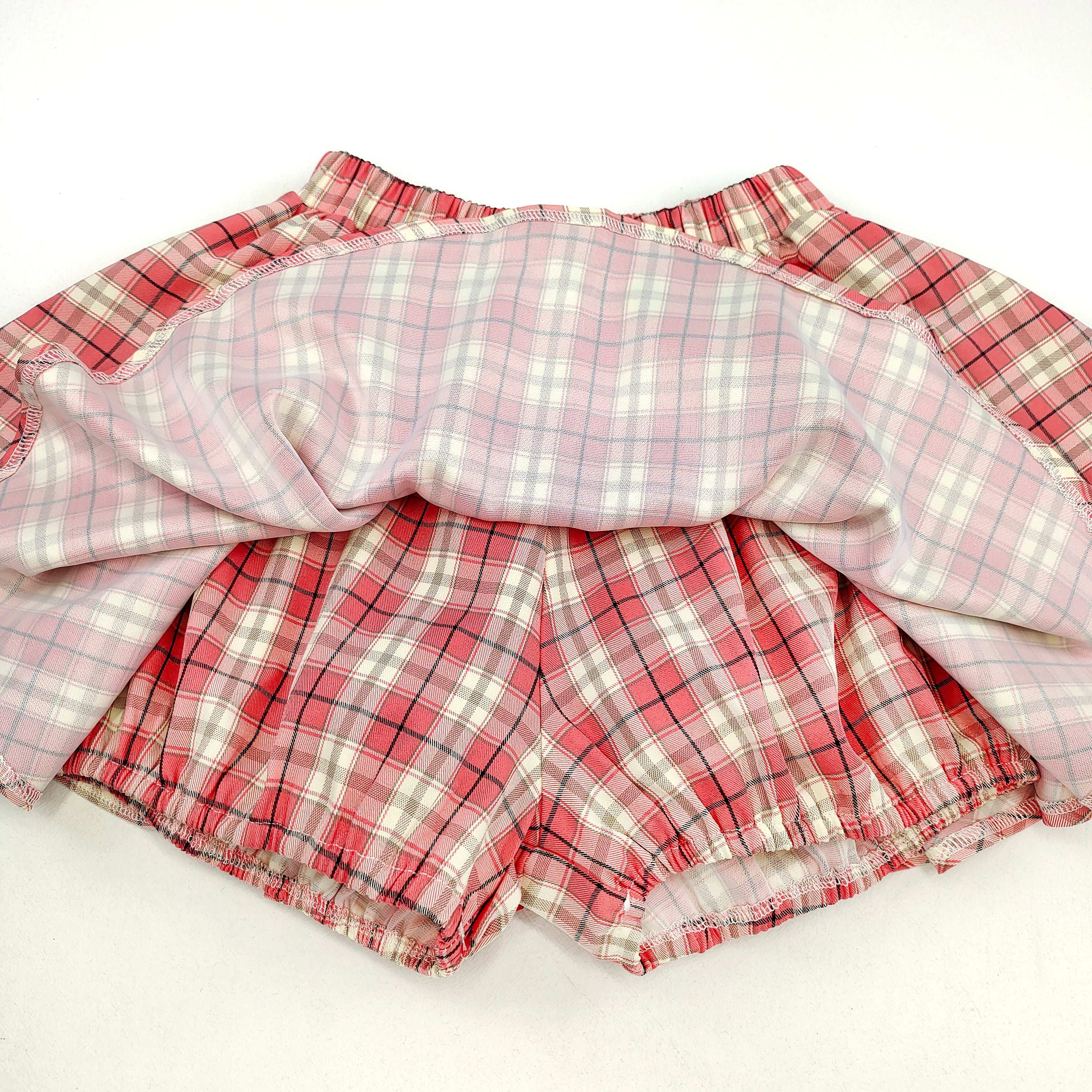 Women Plaid Skirt Shorts Pink A-Line Pleated Mini Skort Cute Japanese Preppy Style Elastic Waist Cotton Summer Bottoms