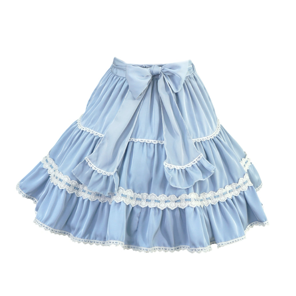 Kawaii Layered Cake Skirt for Teen Girls Japanese Lolita Bow Lace Mini Skirt with Elastic Waist