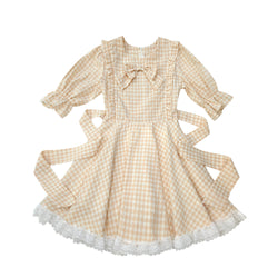 kawaii dress, gingham dress, puff sleeve dress, Japanese style dress, sweet lolita dress, bow tie dress