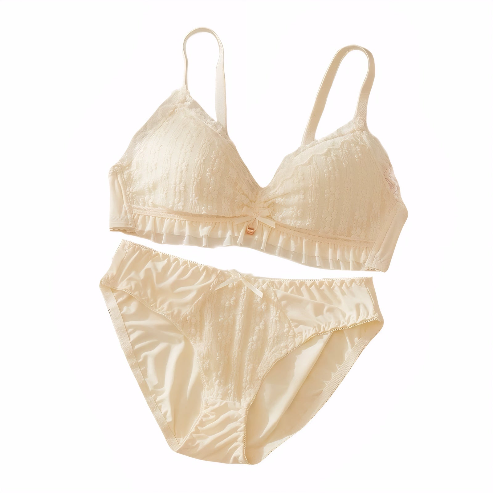sweet lingerie set beige wireless bra for girls