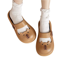 thick sole comfy slides light brown closed toe kawaii shoes