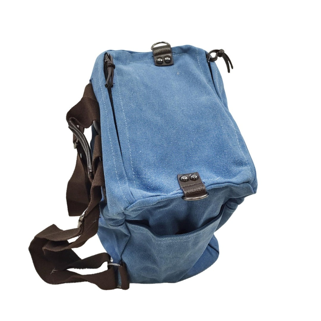 Clearance Blue Canvas Backpack with Brown Straps Casual Travel & School Bag