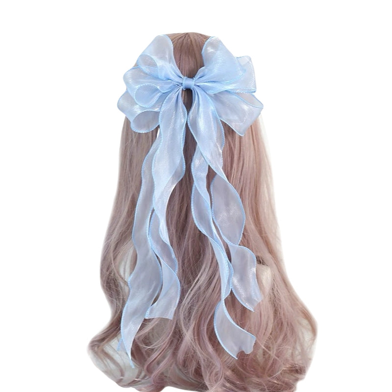 blue veil bow lolita fashion hair accessory cosplay hair bow