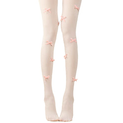 Cute beige pantyhose with cream bows and pearls for girls pearl decorated tights