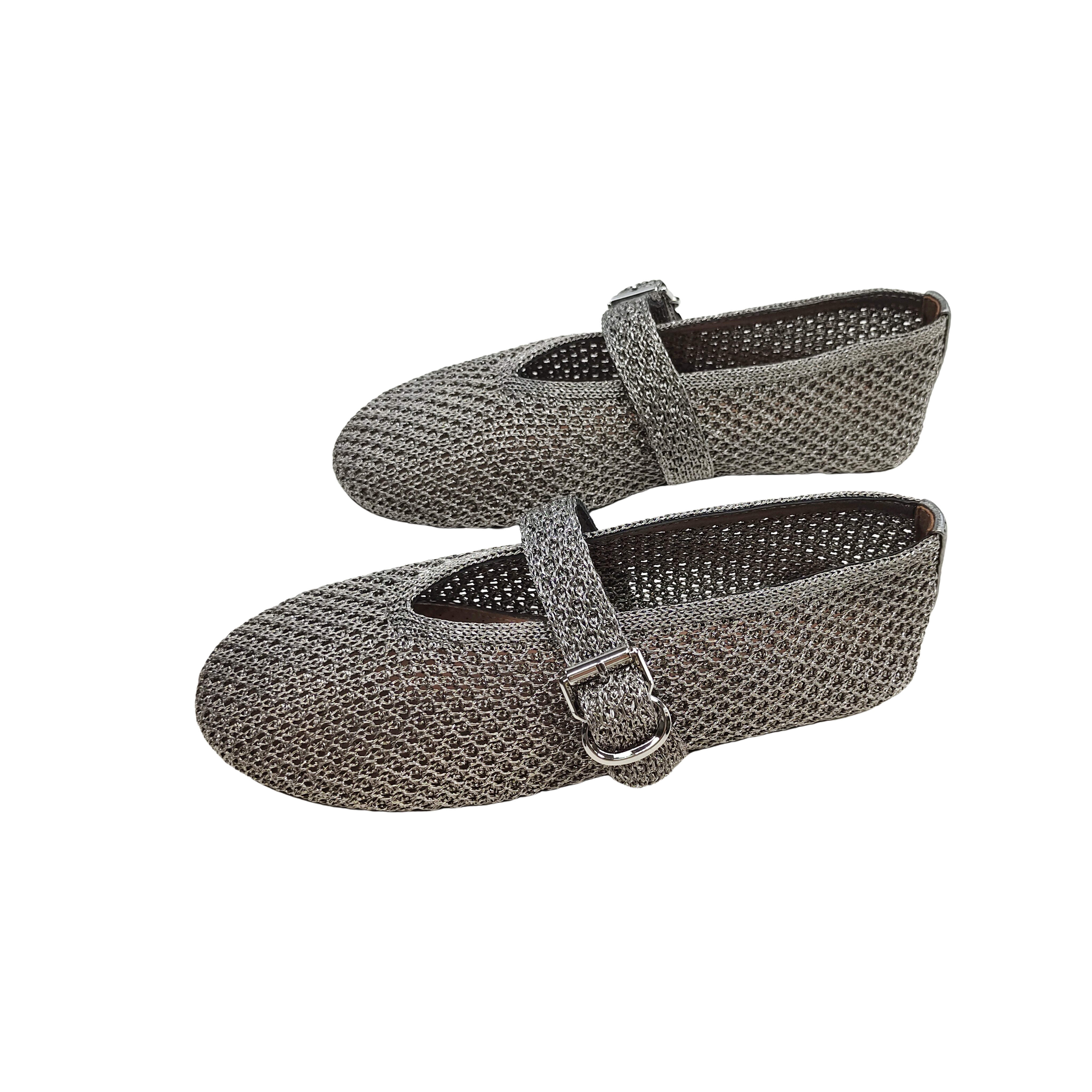 Handmade PP Woven Knit Mary Jane Flats – Gray