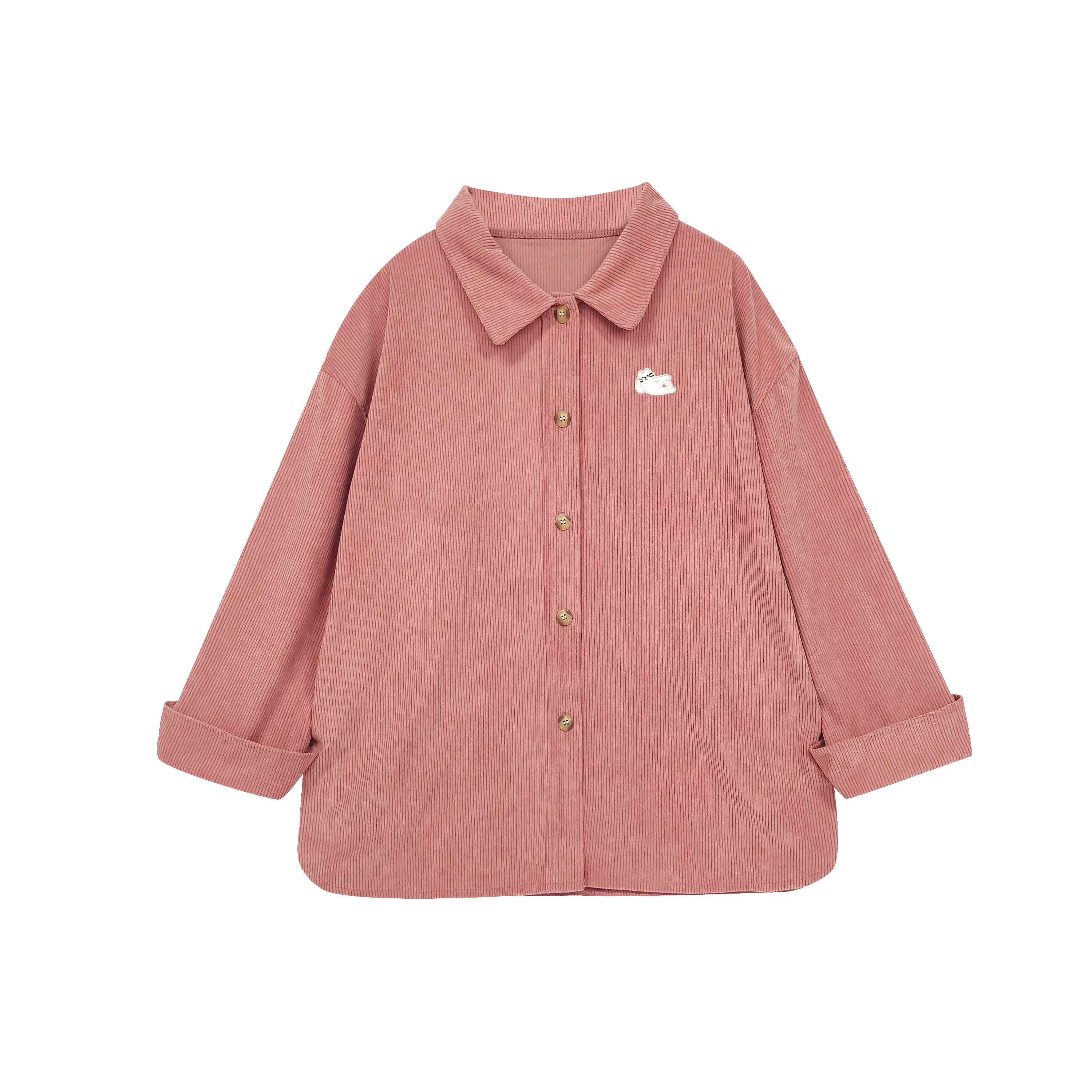 Harajuku outerwear cartoon embroidery jacket corduroy blouse women, soft casual shacket