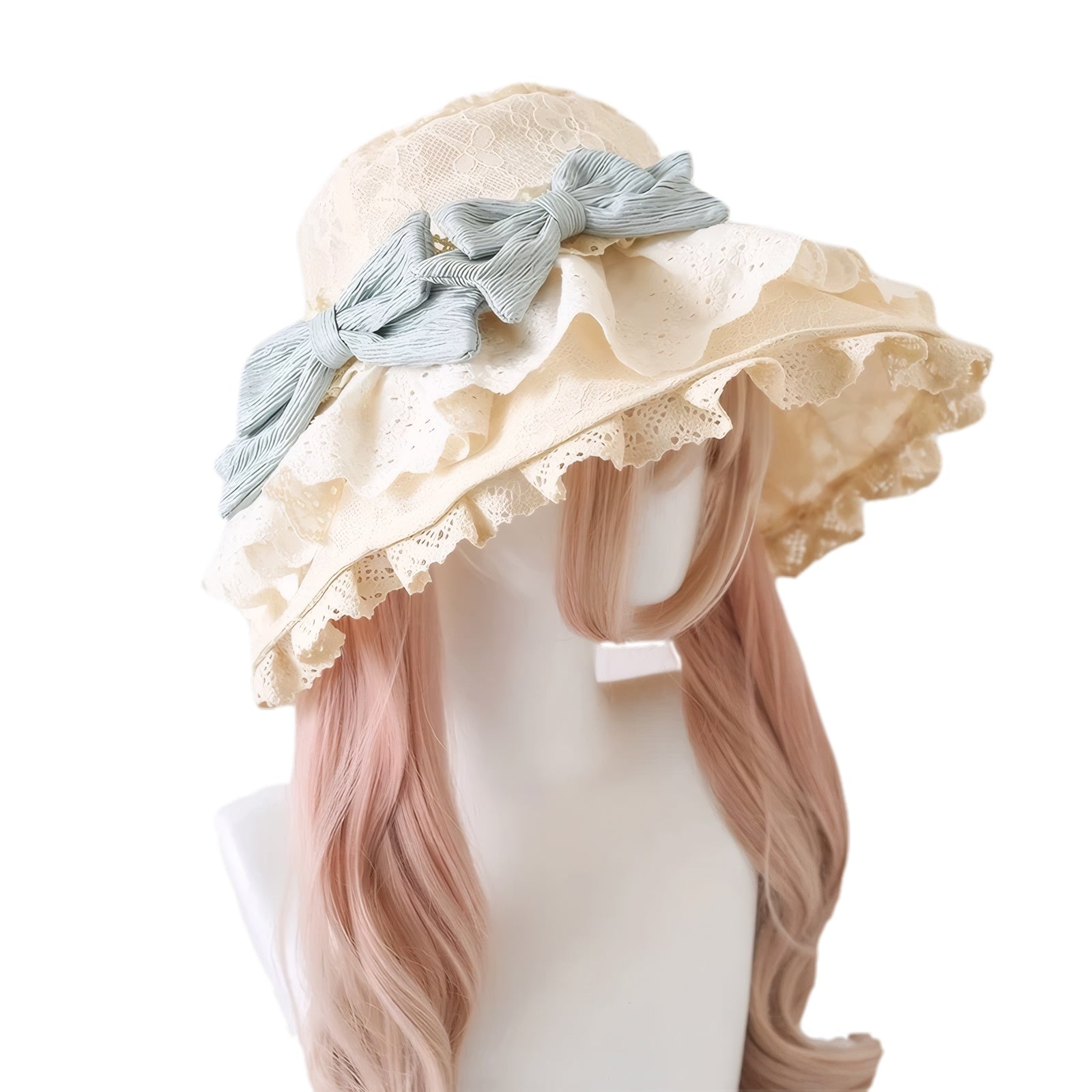 Lace Lolita Bonnet Hat Victorian Kawaii Sun Hat with Optional Bows for Ladies