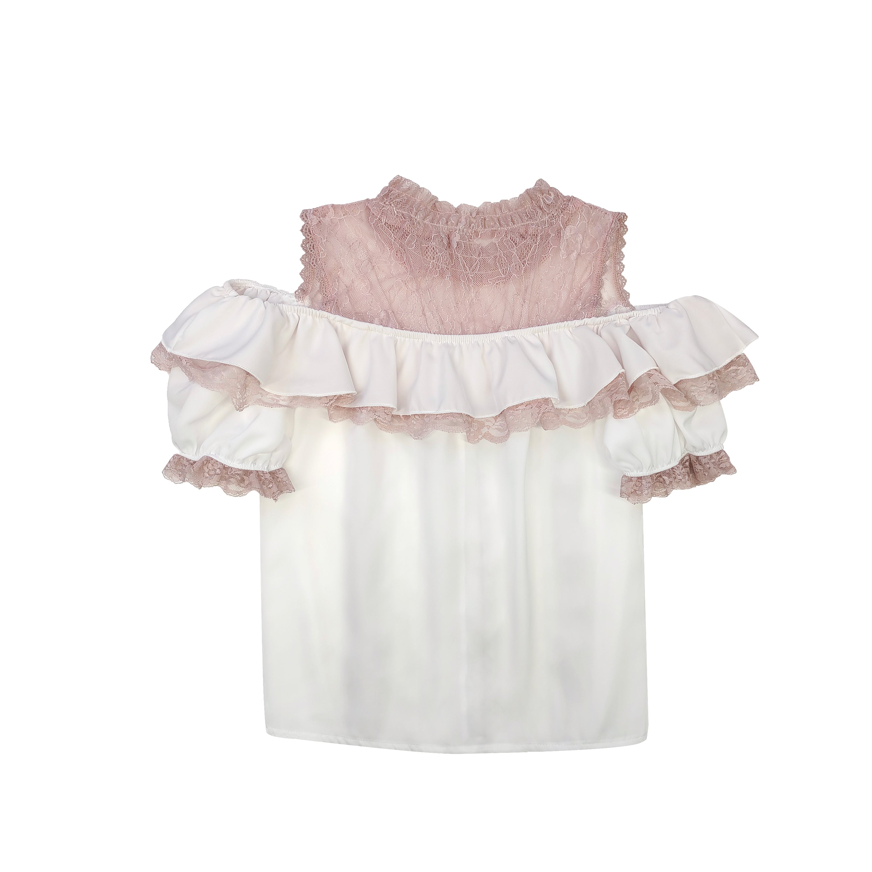 Elegant Lolita style lace top with off-shoulder design and decorative buttons