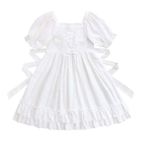 white short sleeves slim summer lolita dress for young woman